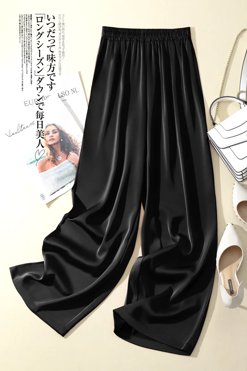 Acetate Silk Satin Straight-leg Pants Women\'s Summer Triacetate Silk Wide-leg Pants High Waist Drape Silk Smooth Long Pants