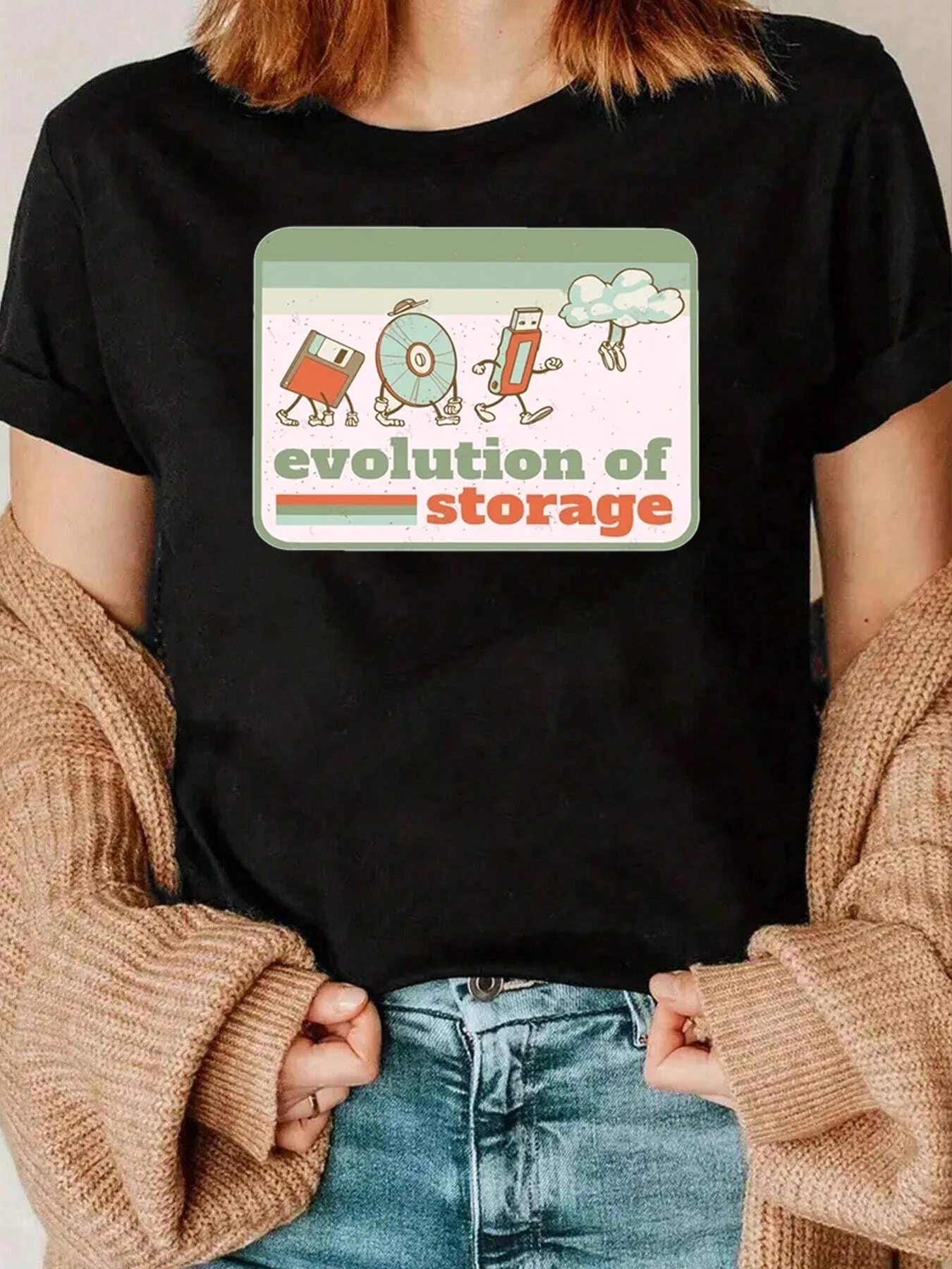 T-shirt grafica Evolution Of Storage Abbigliamento casual da donna 220g