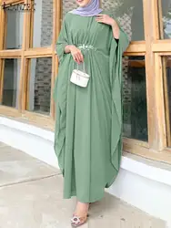 ZANZEA Women Summer Sundress Women Fashion Batwing Sleeve Solid Muslim Dress Dubai Turkey Abaya Hijab Vestido Kaftan Robe Femme