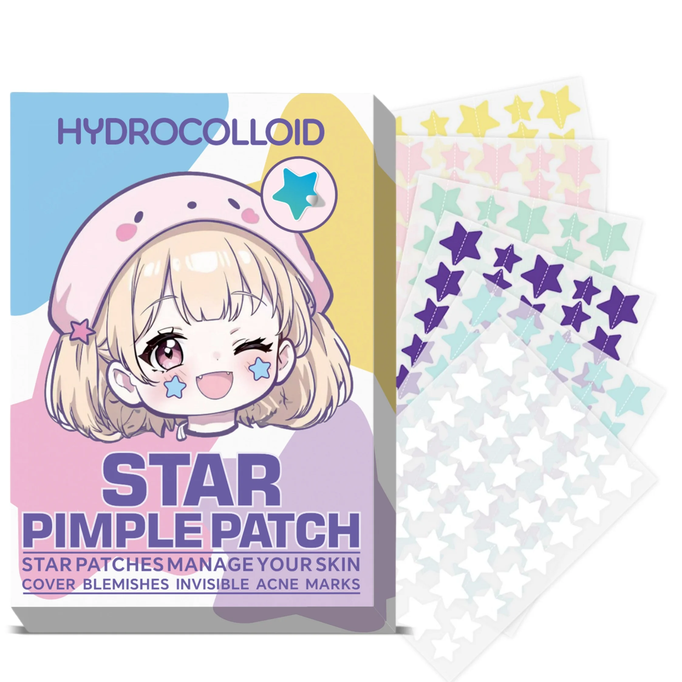 40 pieces of multi-color star acne patches, facial acne patches, concealer acne patches, and pimples patches, ultra-thin image 3
