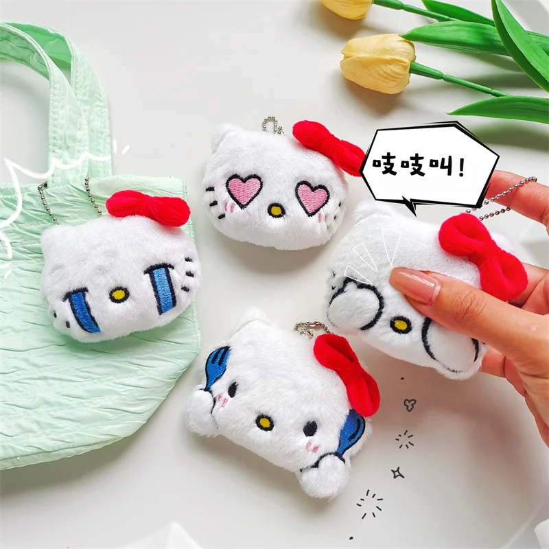 Kawaii Hello Kitty Eoticon Plush Doll Keychain KT Cat Soft Filled Doll Cute Key Ring Bag Pendant Toys Backpack Decoration Gift