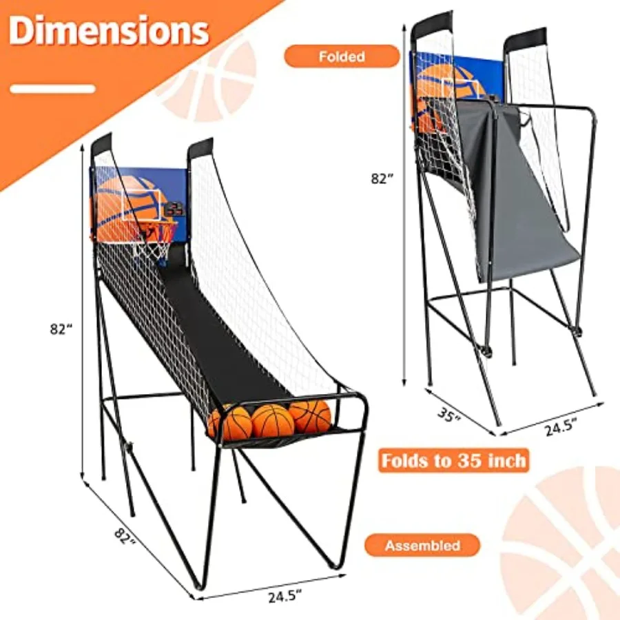Indoor basketball arcade game for teens and adults: ABS plastic, black/red, LED scoreboard with single shootout mode, 3 basketb - view 5