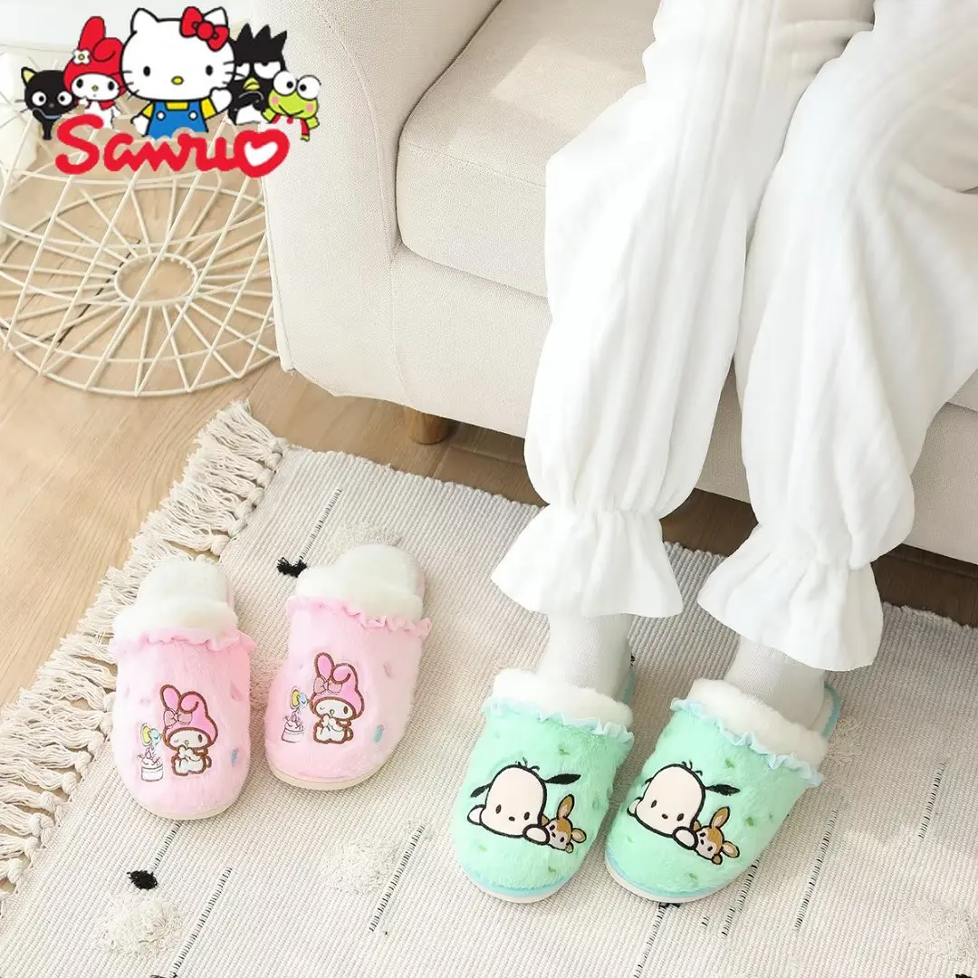 Sanrio Kuromi Hello Kitty Melody Cinnamoroll Pochacco Home kapcie futrzane halowe buty antypoślizgowe ciepłe buty do kapcie domowe