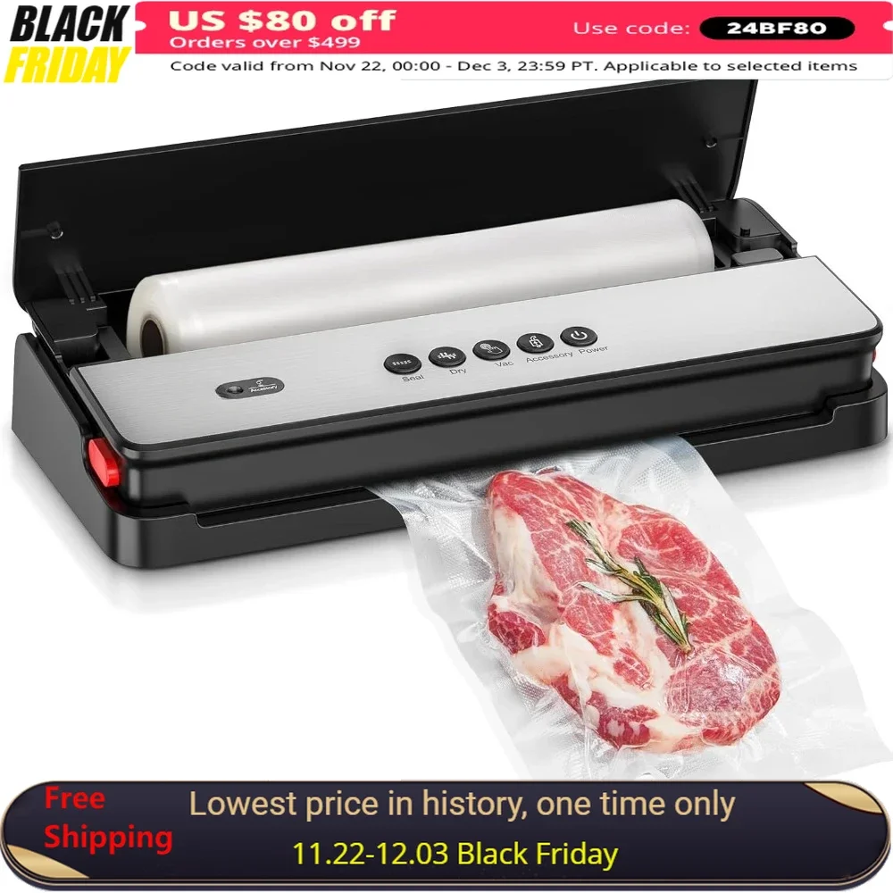 Vacuum Sealer Machine, Multi-Functional Food Sealer, Built-in Cutter & Vacuum Bags & Roll Bag, Vacuum Food Sealers