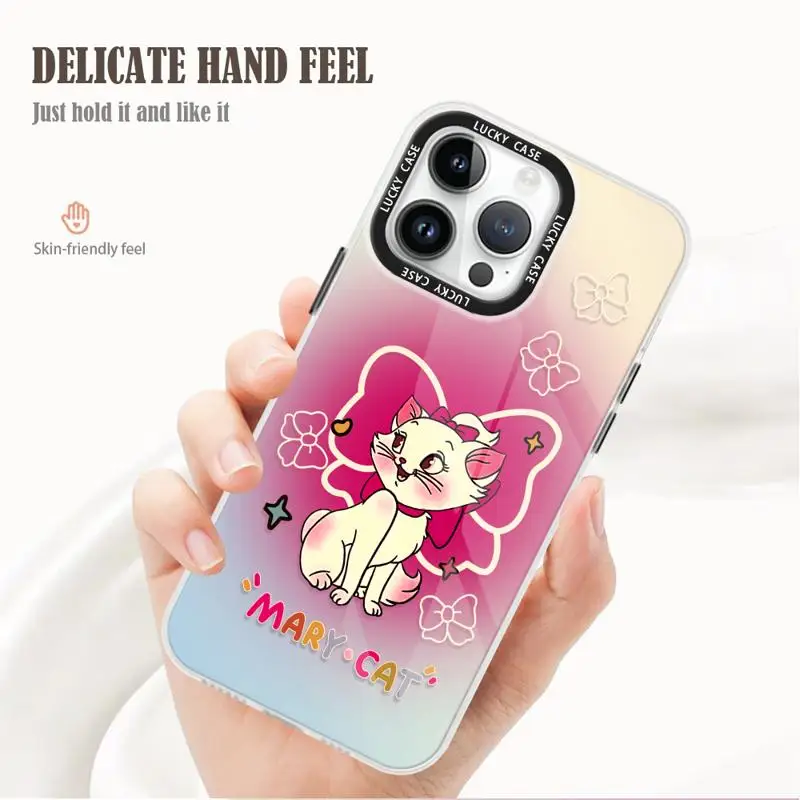 Iridescent Laser Clear Cover for iPhone 15 14 13 12 11 pro Max XS XR X 7 8 Disney Sweet Marie Cat Gradient Color Matte Case