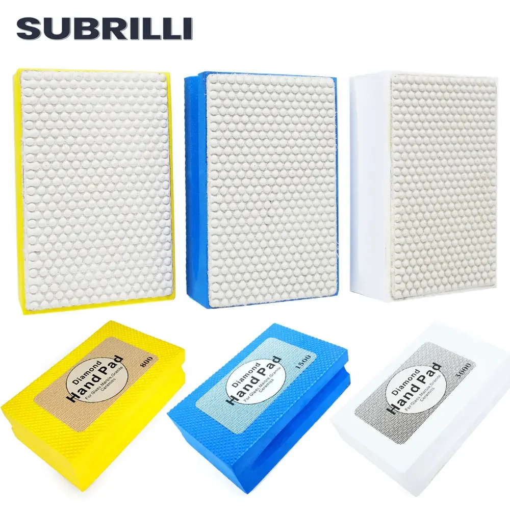 

SUBRILLI 3pcs/Set Diamond Hand Pads Resin Sanding Pad Tile Glass Abrasive Grinding Block Pad Polishing Disc Stone Marble Ceramic