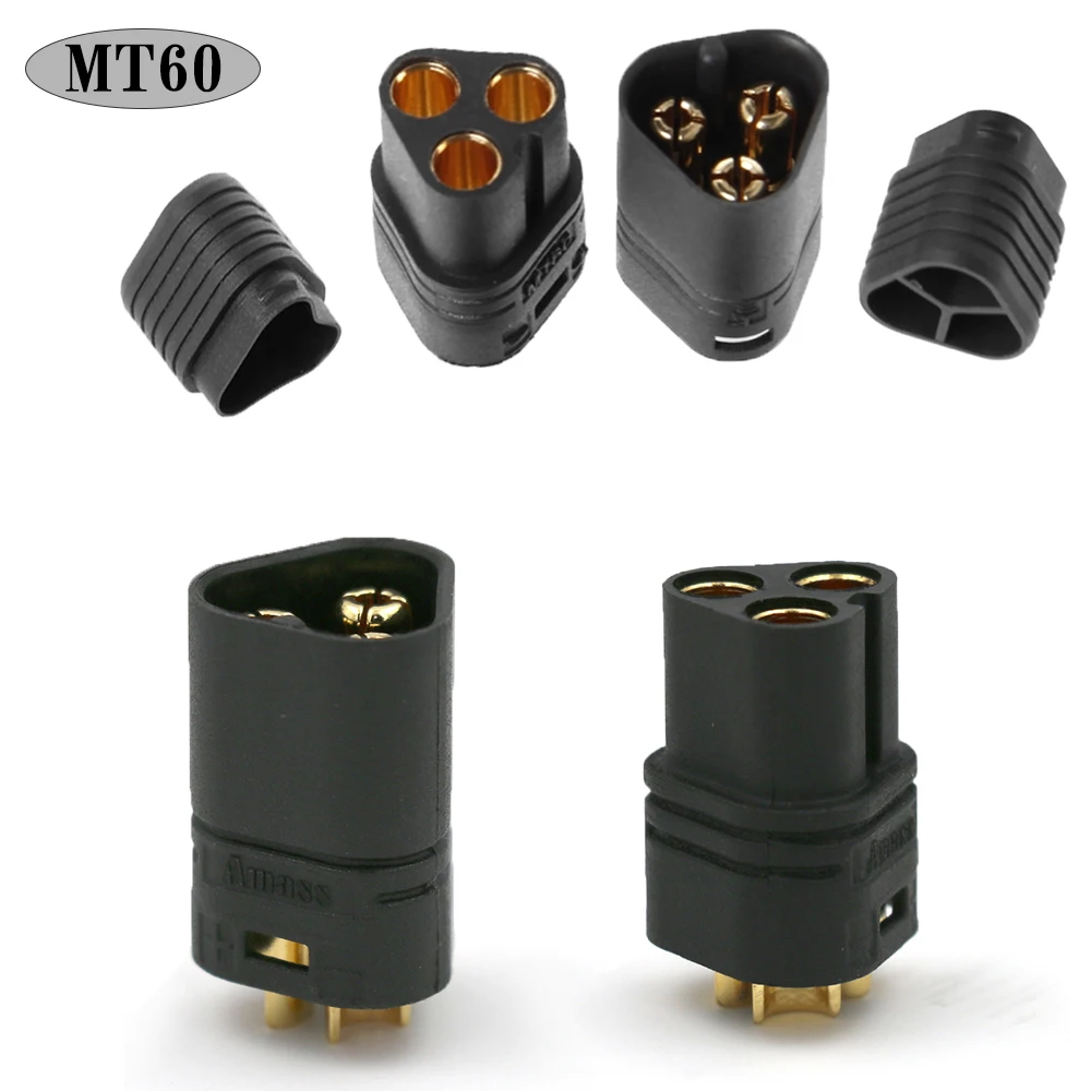 10/20/50 pares Amass MT60 negro macho hembra conector de clavija de 3,5mm con juego de funda para avión de juguete de Control remoto RC