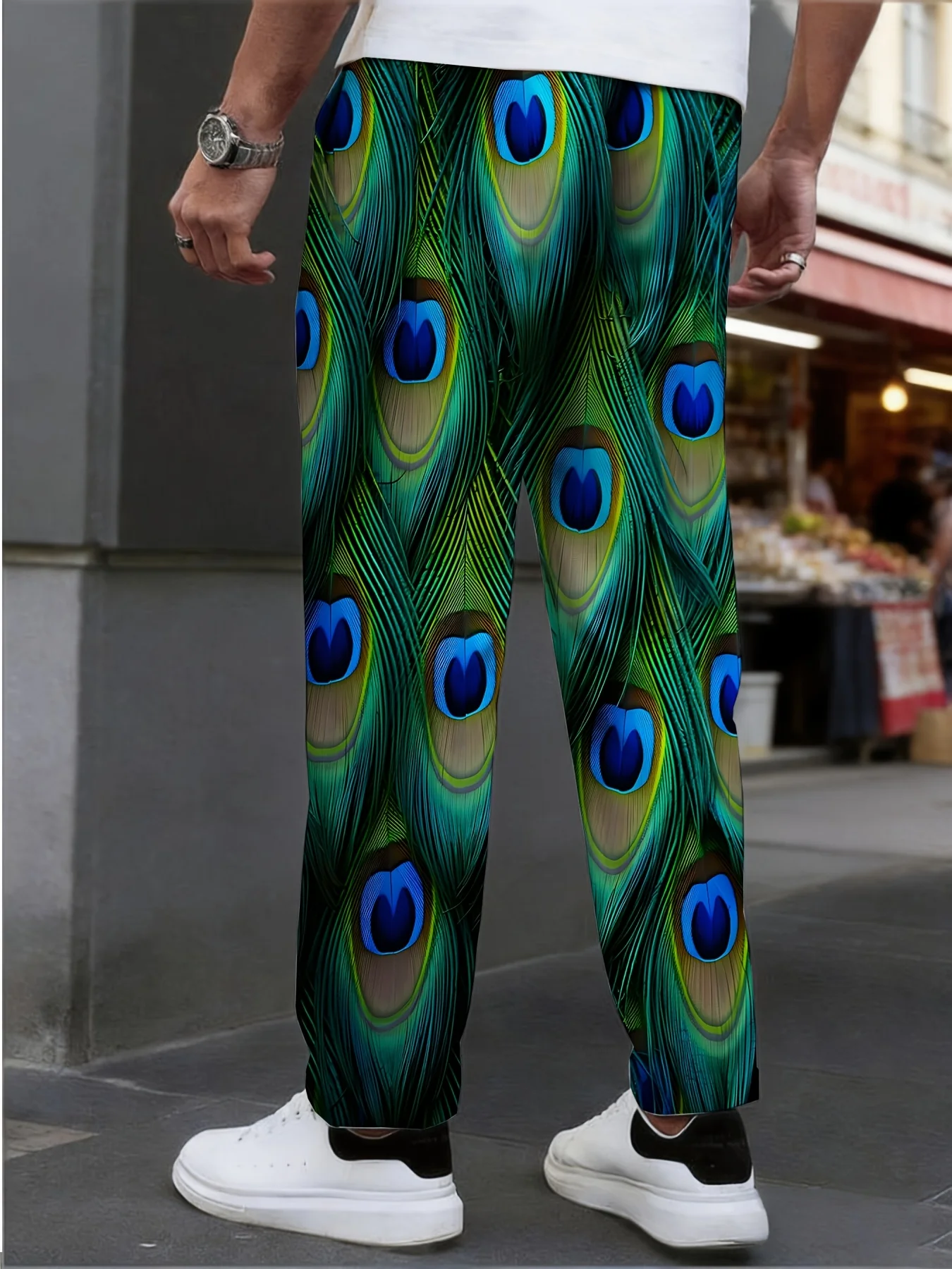 Children, Adults Ins Tropical Vacation Style 3D Peacock Tail Feather Street Wear, Vacation Travel, Home Wear 3D Printed Pants
