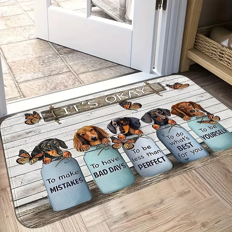 VIKAMA Cartoon Long-Legged Dog Doormat Outdoor Camping Entrance Mat Soft and Comfortable Living Room Bedroom Rug Home Decor