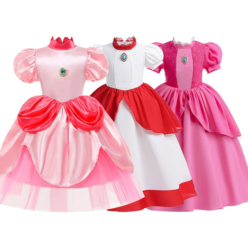 Little Girls Elegant Charming Princess Cosplay Dress Children School Carnival Mario Cute Sweet Style Dance Performance Clothing