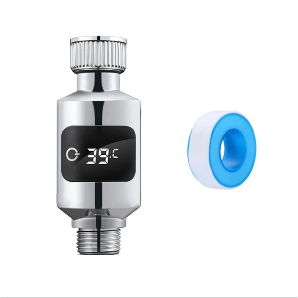 Reverse LED Shower Head Thermometer 1/2 Inch Interface For Bath Water Temperature Reading Black ABS Device
