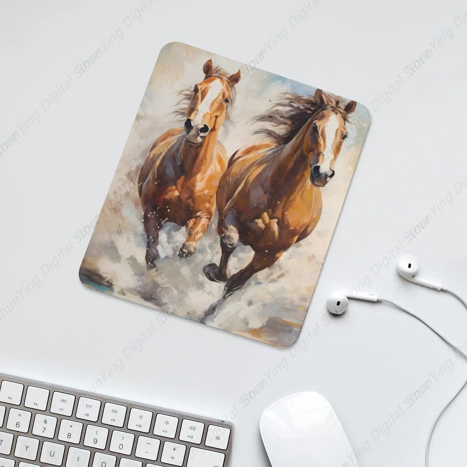 Tapis de souris cheval peinture à l'huile artistique et personnalisé, 25x30cm, tapis de jeu portable avec base coordonnante, adapté à une utilisation au bureau