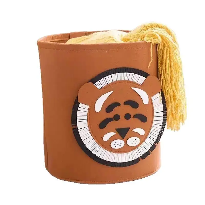 Cute Cartoon Animal Felt Storage Basket Large Capacity Foldable Laundry Hamper for Gym Sportswear Storage view 6