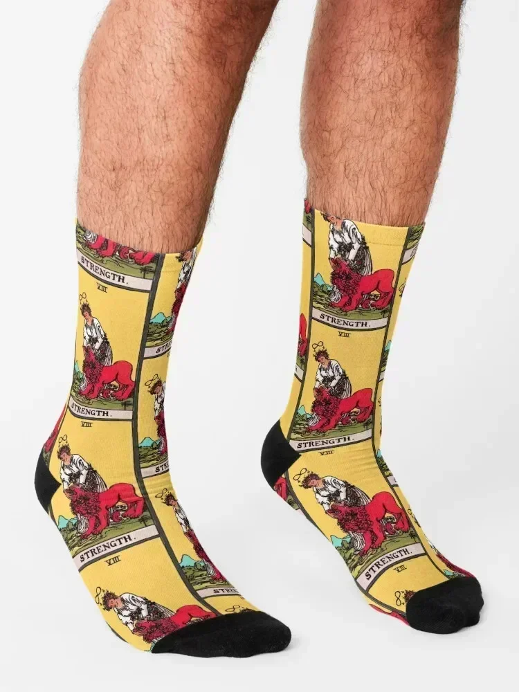 (High Quality) Strength -Rider Waite Tarot Card Socks funny gifts men cotton high quality hiking hockey Socks For Men Women's
