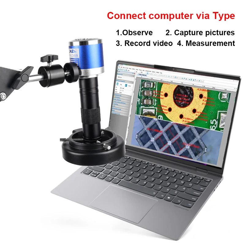 Imagem -04 - Microscópio Industrial 4k 48mp Full hd Lente de Zoom 150x Montagem c Hdmi Câmera Digital Telefone Pcb Reparo de Soldagem Microscópio Eletrônico