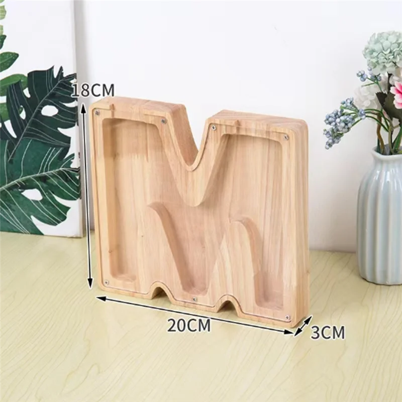 Letter Piggy Bank Kids Piggy Bank, Wooden Alphabet Transparent Coin Bank,Personalized Decorative Money Saving Bank Durable