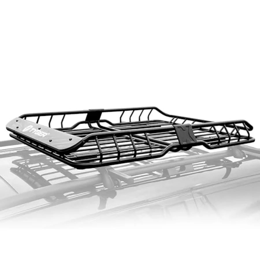 

Heavy Duty Roof Mounted Cargo Basket Rack L57.5 x W42 x H6 Roof Top Luggage Carrier with Wind Fairing Black