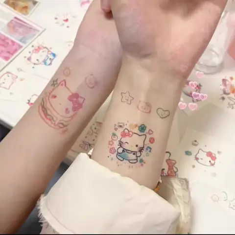100pcs Hello Kitty Kawaii Tattoo Stickers Fashion Cartoon Student Waterproof Durable Body Stickers Women Accessories Wholesale