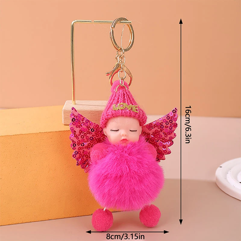 Porte-Clés en Peluche avec Ailes à Paillettes pour Femme et Fille, Pompon, Beurre de Bébé qui Dort, Sac Porte-Clé, Bijoux à la Mode, Cadeau