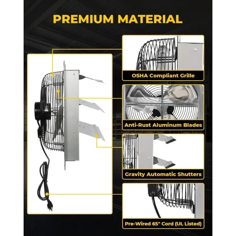 مروحة عادم مصراع VENTISOL مقاس 14 بوصة، مروحة Ven مع سلك طاقة مثبت على الحائط، سرعة عالية 1520CFM للمرآب والعلية والمحلات التجارية