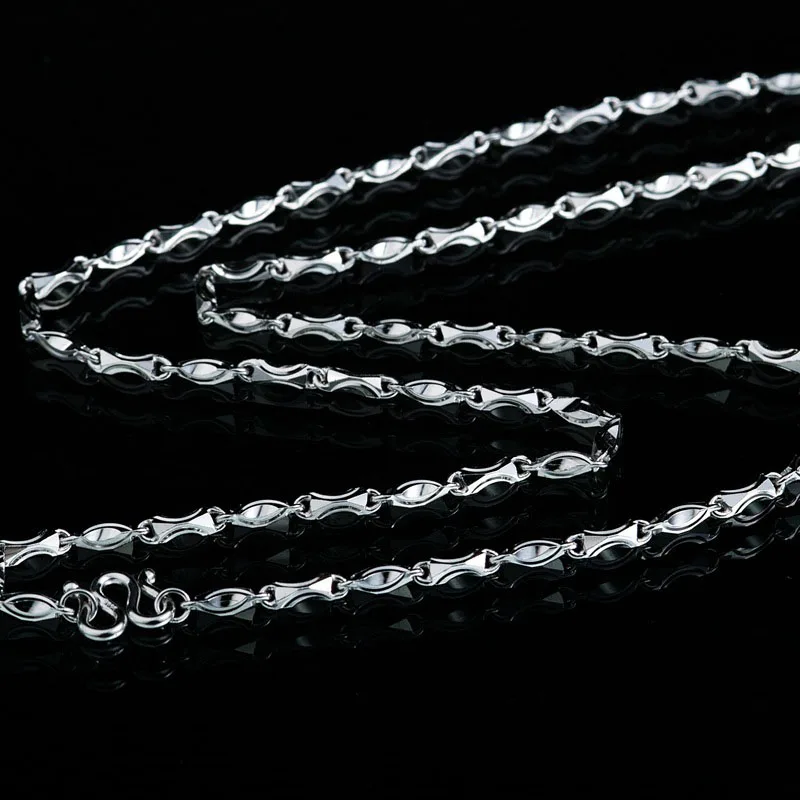 Real 925 Sterling Silver Necklace For Women Men Ingots Link Long Sweater Chain 45-60cm Length