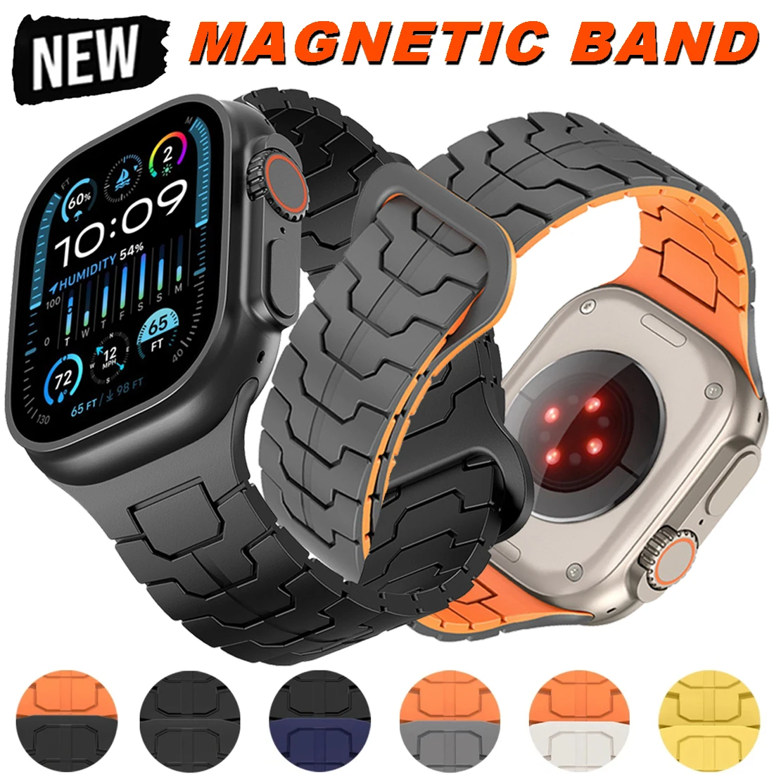 

Magnetic Silicone Strap For Apple Watch Ultra 2 49mm Band Series 10 9 8 7 46mm 45mm High-end Bracelet Wristband iWatch 6 5 SE 44