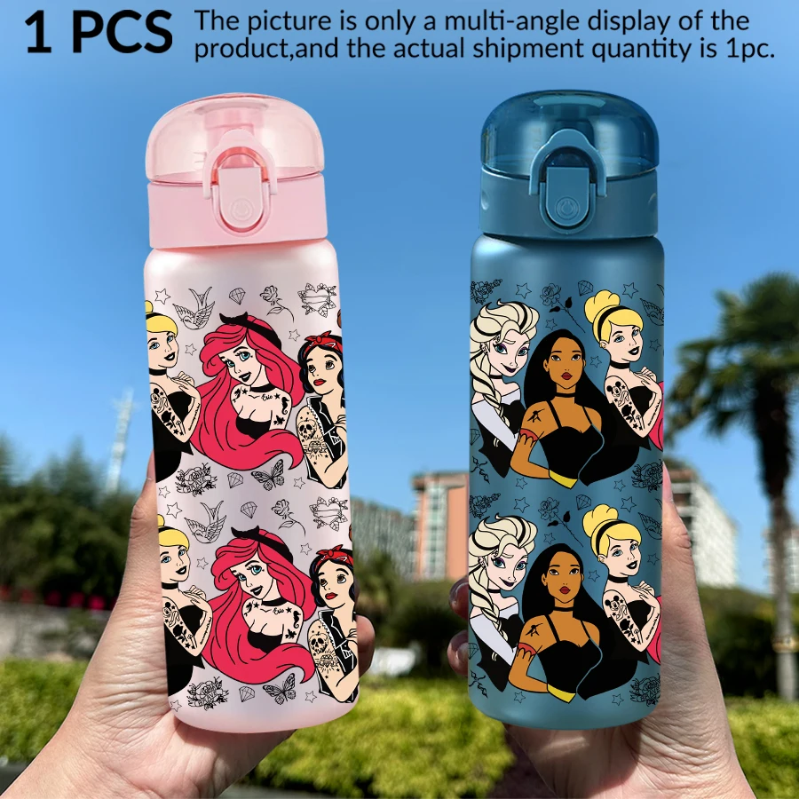 1 szt. Disney Księżniczki Tatuaż Design Butelka na wodę z tworzywa sztucznego o pojemności 770 ml Kubek na wodę do sportów na świeżym powietrzu Prezent na urodziny/święto powrotu do domu