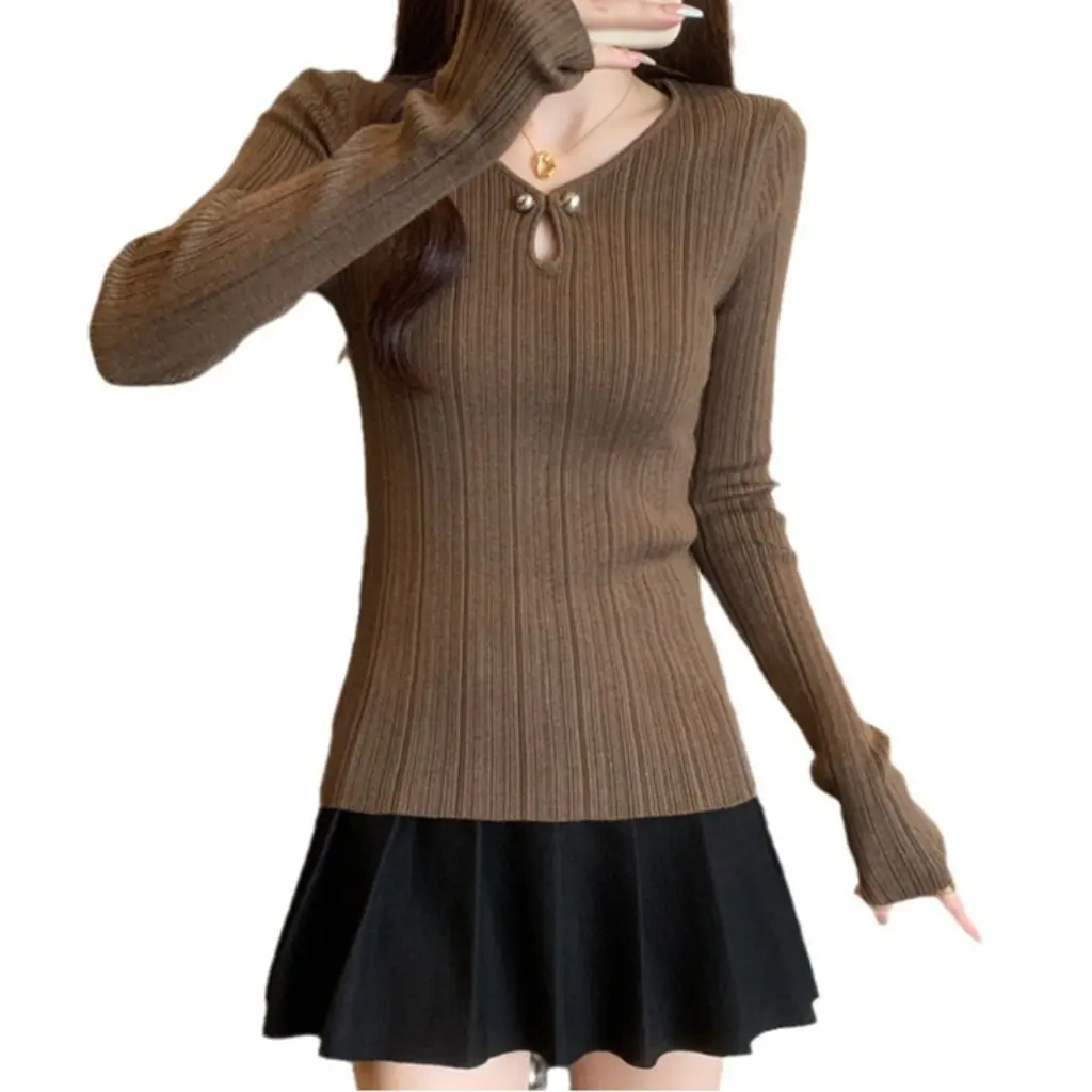 

Осенняя базовая рубашка с v-образным вырезом и длинными рукавами, женский повседневный топ в корейском стиле, новый дизайн Sense Ins