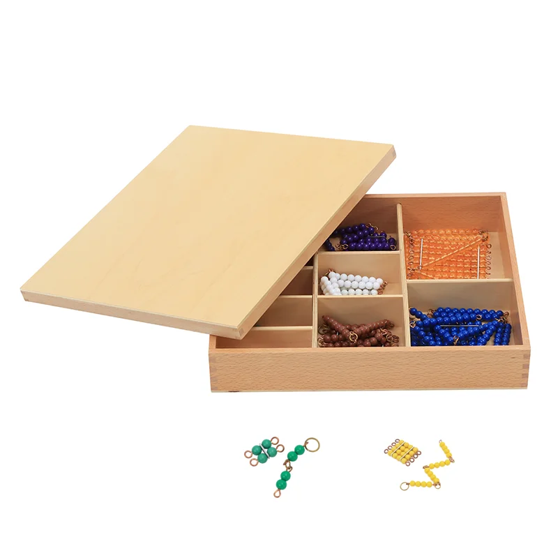 Boîte à chaîne de perles courtes Montessori, chaînes colorées 1-10 et carrées, jouets éducatifs d'apprentissage des mathématiques, jeu linéaire et de saut pour filles et garçons