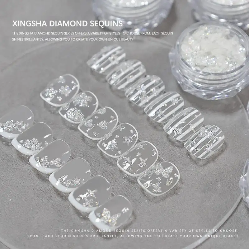 1 جرة ستار الشاش الماس مسمار بريق القلب فراشة ستار النجمي زهرة مسمار الترتر DIY مجوهرات أظافر مواد الديكور #2
