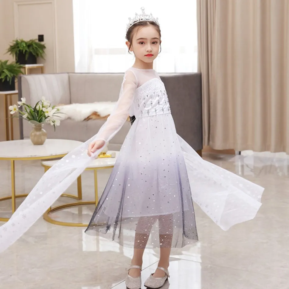 

Children New Elsa Dress Kids Summer Party Wing Cloak Clothing Little Girls Princess Dance Fancy Gown Ball White Dress Up