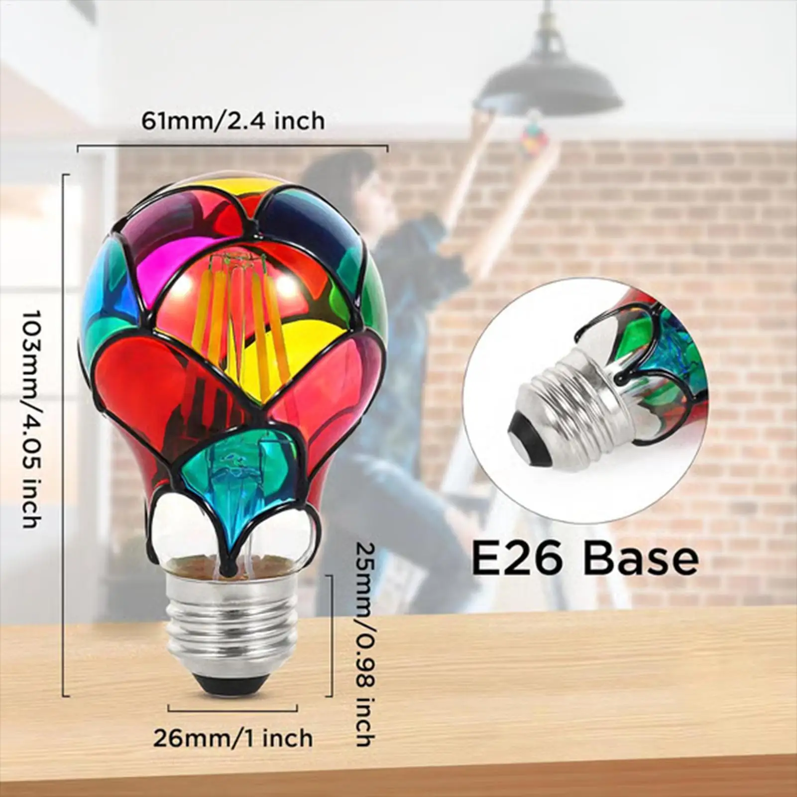 الزجاج الملون ضوء لمبة E26 قاعدة 6 واط LED خمر اديسون لمبة الإضاءة الملونة للمنزل حديقة شرفة بار مقهى مطعم ديكور #6
