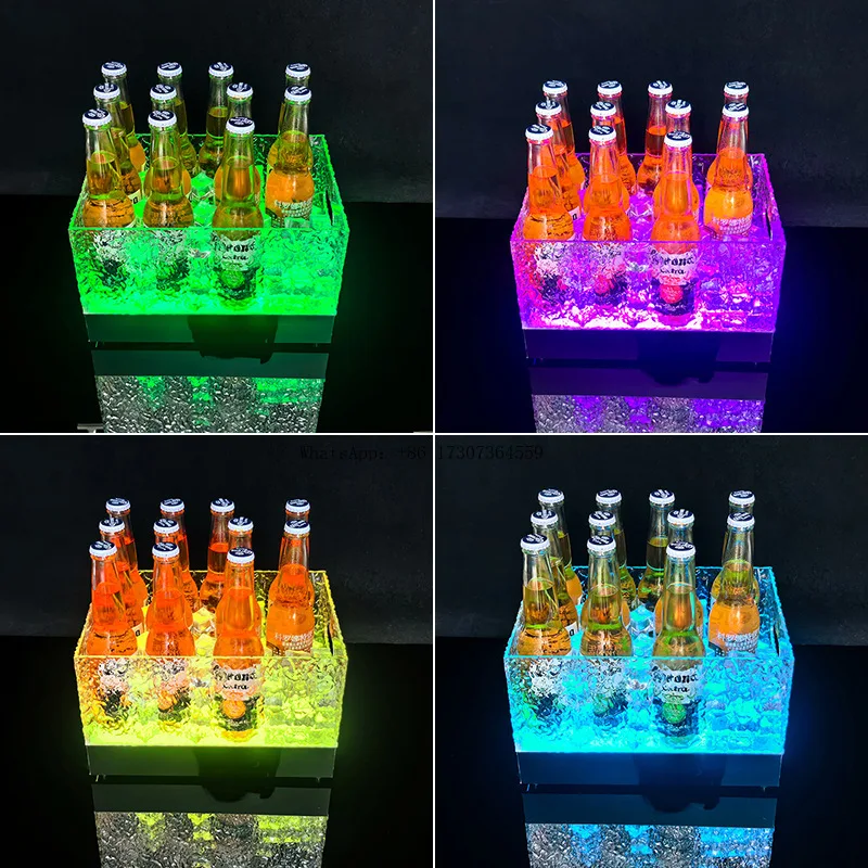 

Светодиодное светящееся ведро для льда, красочное ведро для пива из 12 упаковок, коктейльное квадратное ведро для льда, КТВ