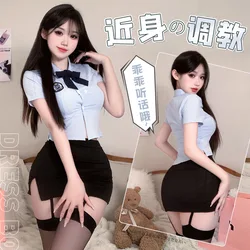 Women Slim Fit Student Cosplay Sexy Schoolgirl JK Uniform Hip Wrap Skirt Hot Secretary Adult Games Student Flirt Sex Uniform Set