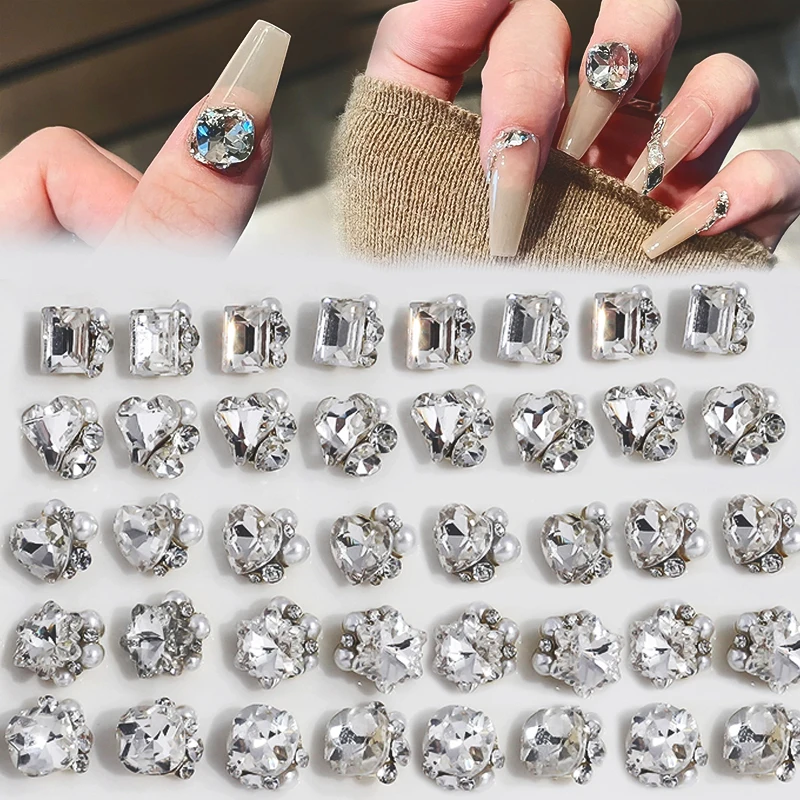 5/10Pcs Luxury Transparent Glitter Nail Decoration Flash Rhinestone Glass Gems Stones 3D Nail Charms Crystal Nail Parts Supplies