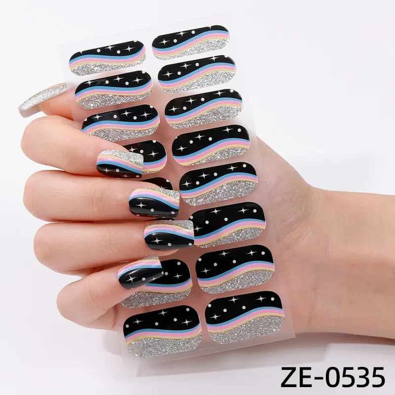 16 Tips Full Cover Nail Stickers Nude Color Gradient Nail Wraps Self Adhesive Nail Sticker DIY Nails Art Paper Decoration