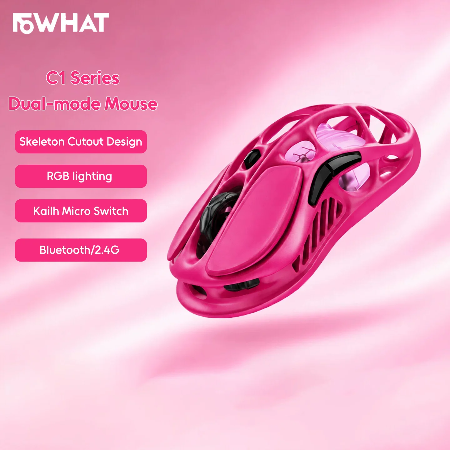 Bone Worm C1 Wireless Gaming Pink Mouse Hollow Design 2.4G Bluetooth RGB Lighting Kailh Micro Switch Office Gaming Mouse Gifts