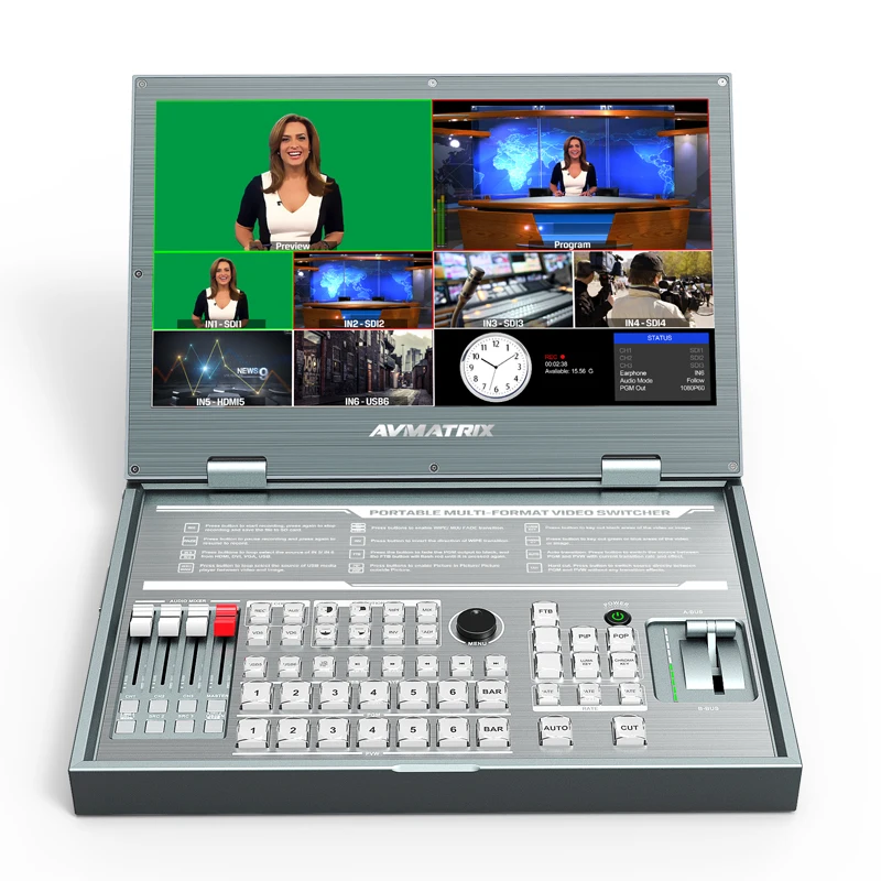 Portable 6 Channel Multi-format Video Switcher SDI HDMI Video Mixer with 1080p Record