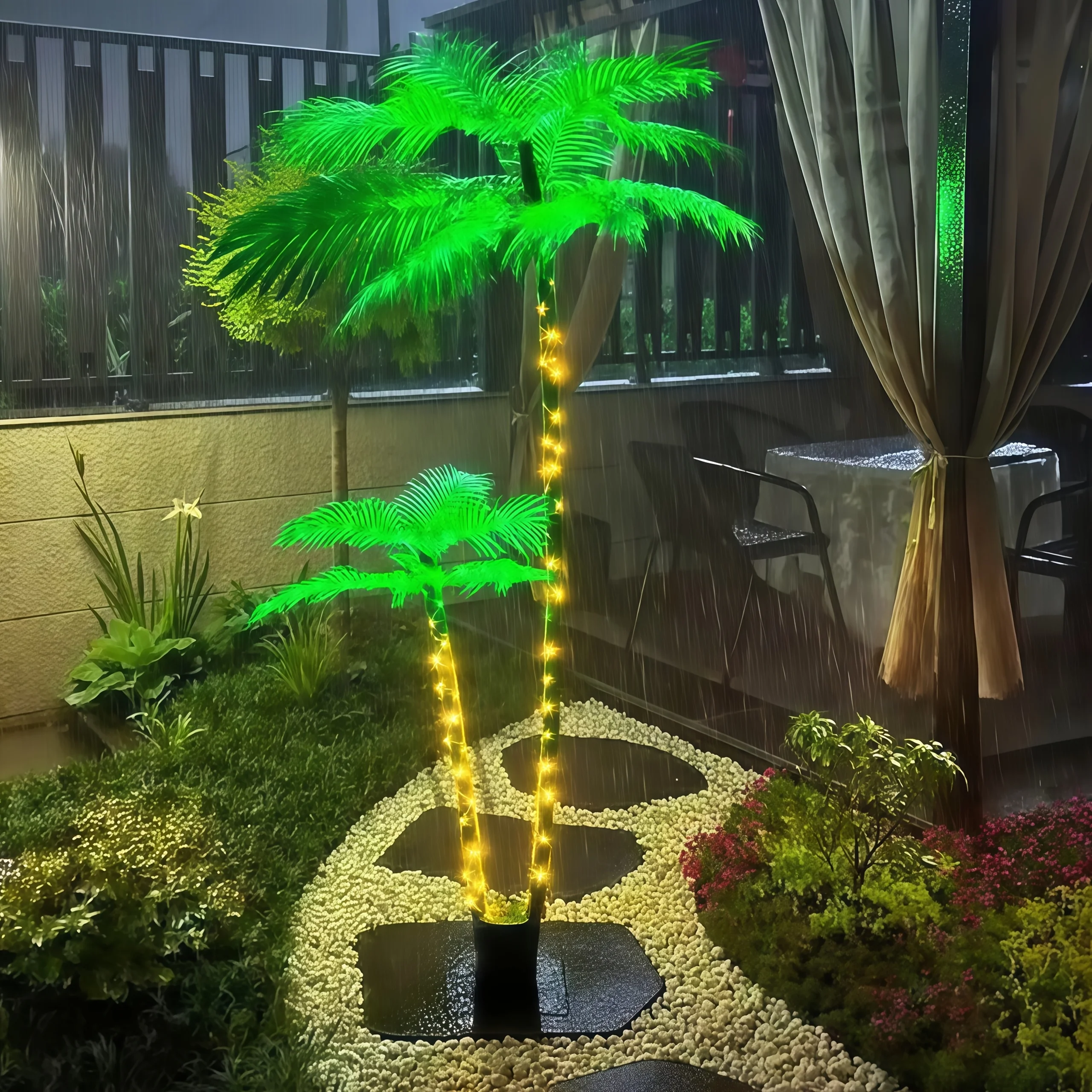 Premium 6/5Feet Solar-Powered LED Palm Tree with Remote Control, for Outdoor Decoration, Terraces, Courtyards, Poolsides, Swimming Pools, Porches, Bars, Decks And Tropical-Themed Parties, Christmas, Halloween And Thanksgiving. Easy to Assemble