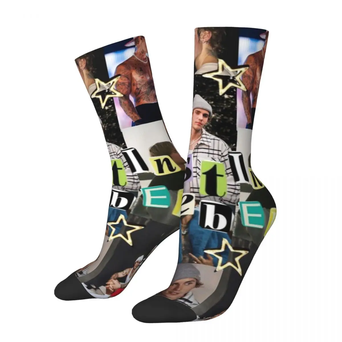 Autumn Winter Funny Men's Women's Justin Bieber Pop Canadian Singer Socks Breathable Basketball Socks