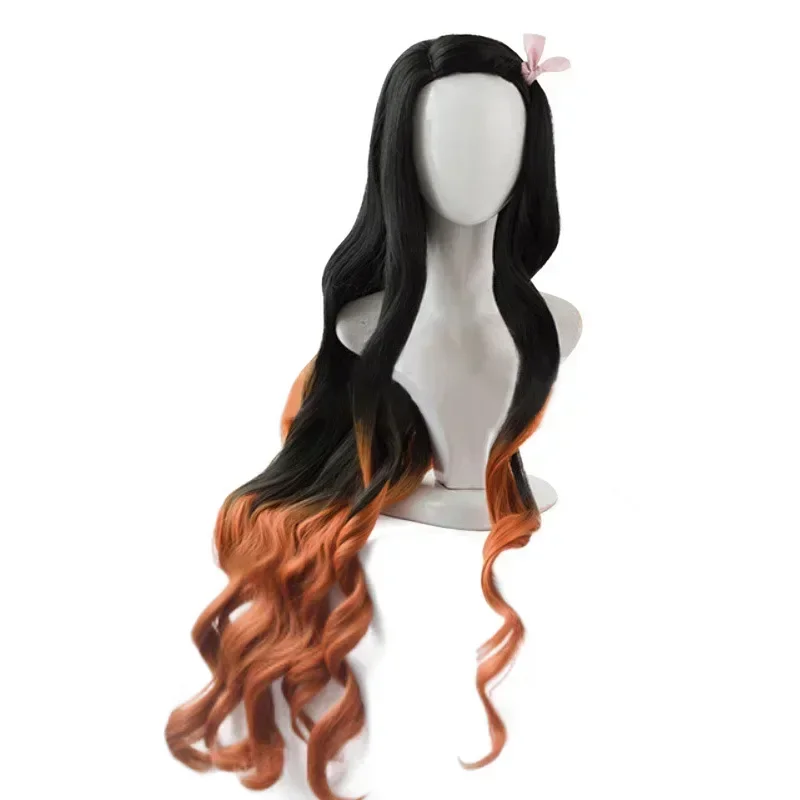 Kimetsu no Yaiba Kamado Nezuko Cosplay Wig Heat Resistant Synthetic Hair Wigs + Bamboo Props Sealing Stick