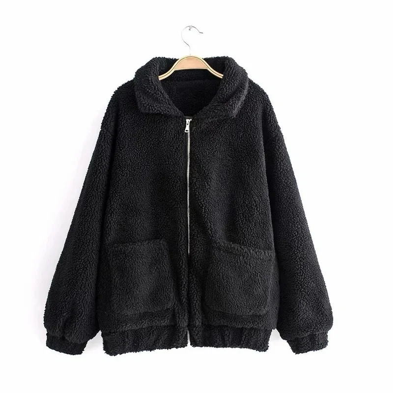 Herbst Winter lose Kunst pelz Mantel Frauen lässig warme Reiß verschluss Pelz Jacke Plüsch Mantel Tasche plus Größe Teddy Mantel weiblich