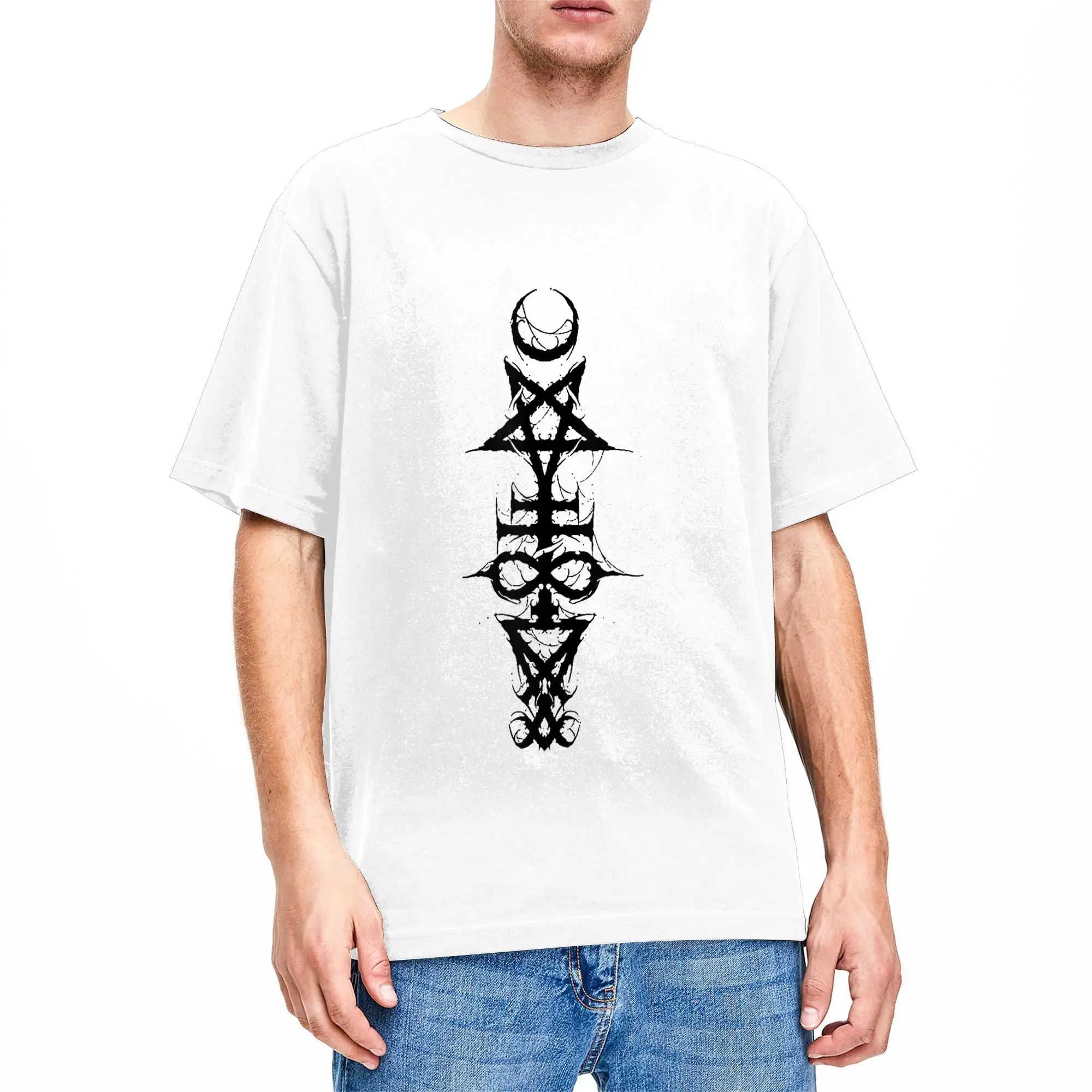 Satanic Symbols Sigil of Lucifer T-Shirt for Men  Humorous 100% Cotton Tee Shirt O Neck Short Sleeve T Shirts Big Size Clothes