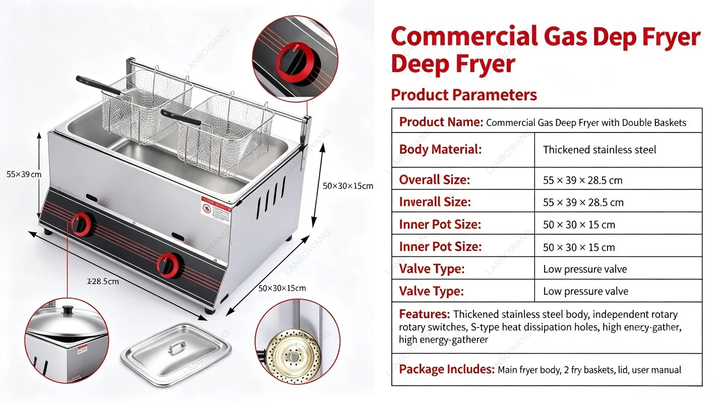 Commercial Gas Deep Fryer Liquefied Petroleum Gas Deep Fat Frying Pan Restaurant Cooking Processing Equipment - view 6
