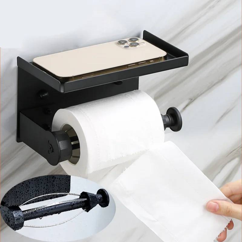 No Punching Stainless Steel Toilet Paper Towel Roll Holder Stand with Damping Storage Rack Tissue Holder Bathroom Accessories