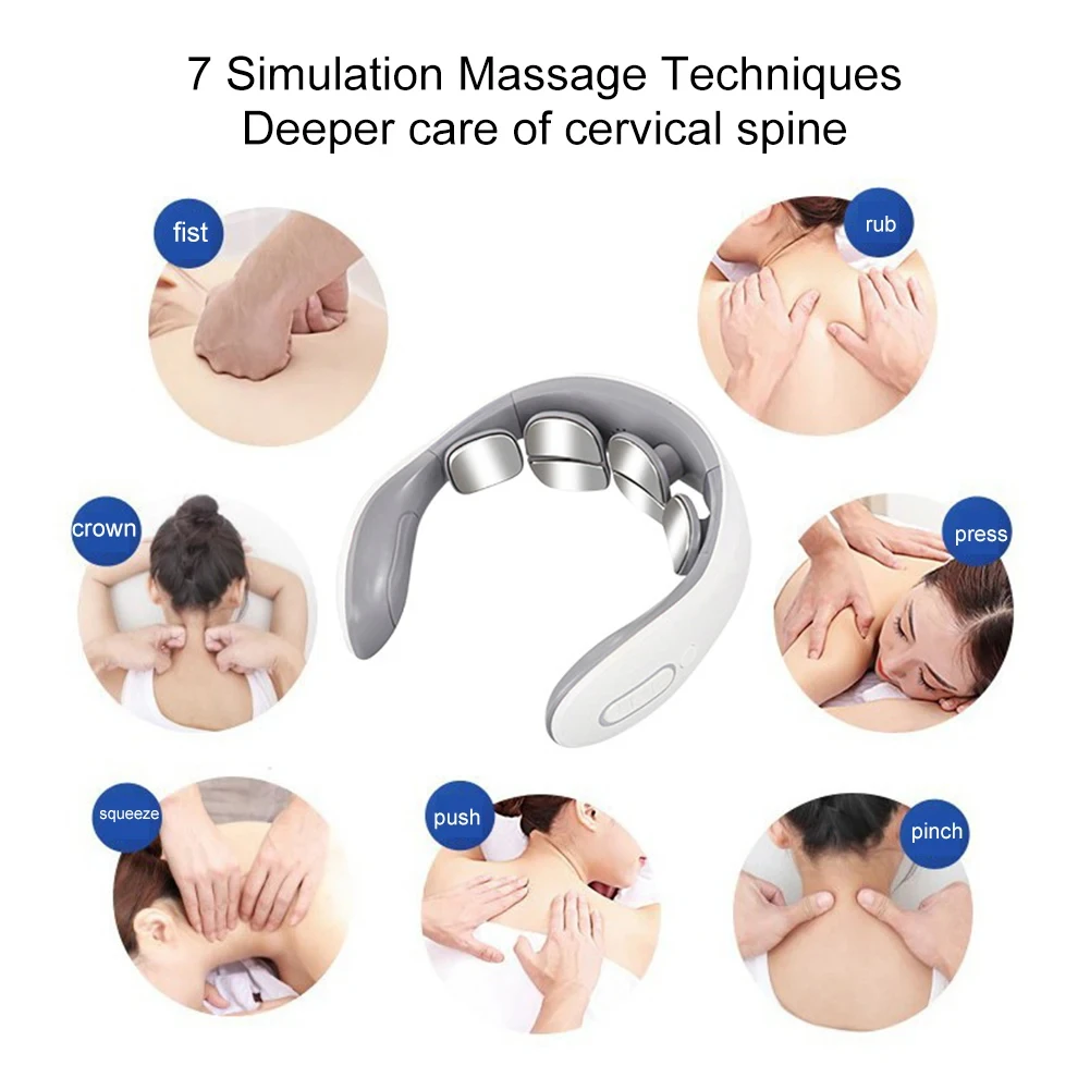 Smart Neck Massager Low Frequency Pulse Cervical Electric Massagers Relaxation Physiotherapy Hot Compress Vibration Massage