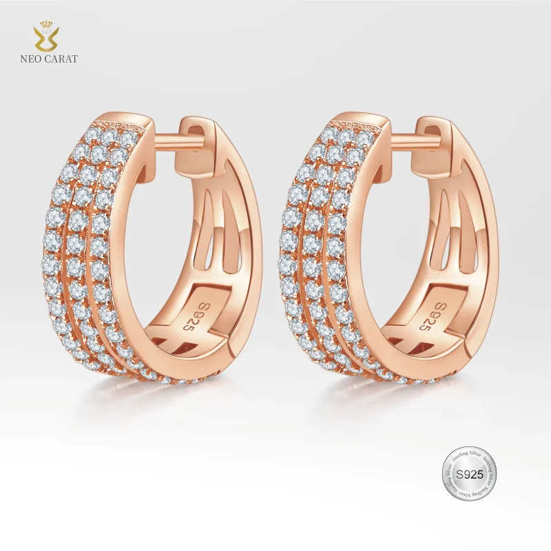 

3 Row Half Hoop Earrings for Women Sterling Silver 925 Moissanite Stud Minimalist Elegant Dainty Gift for Her Wedding Jewelry