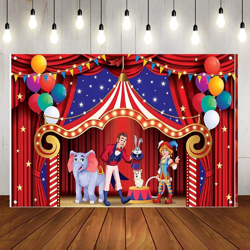 Telón de fondo de vinilo para fiesta de cumpleaños, telón de fondo de circo rojo, Carnaval, estrellas, recién nacido, decoraciones para Baby Shower, pancarta