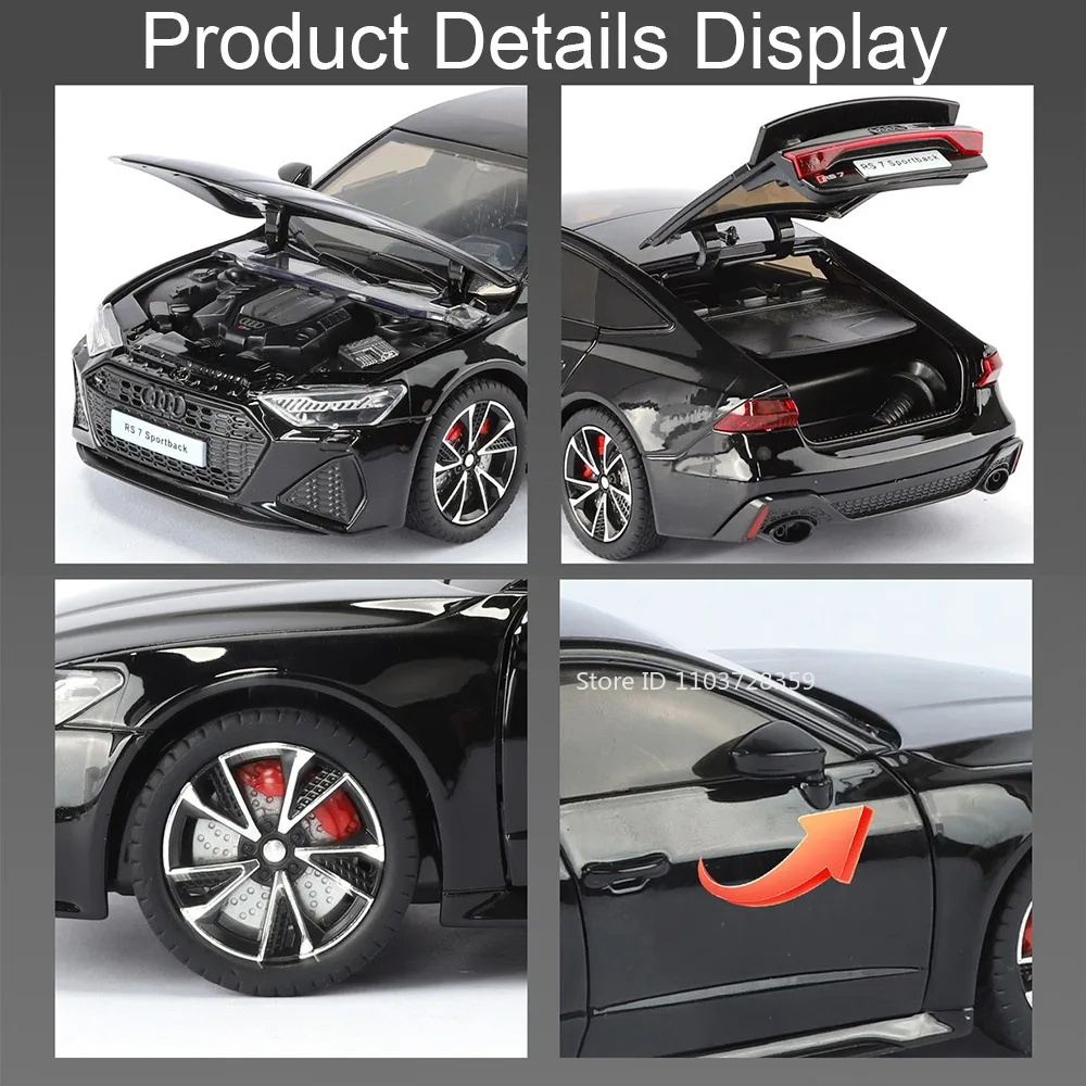 1:24 RS7 A6L modelo de coche de juguete aleación Diecast sonido luz puertas abiertas absorción de impacto tirar hacia atrás decoración vehículos para niños regalos