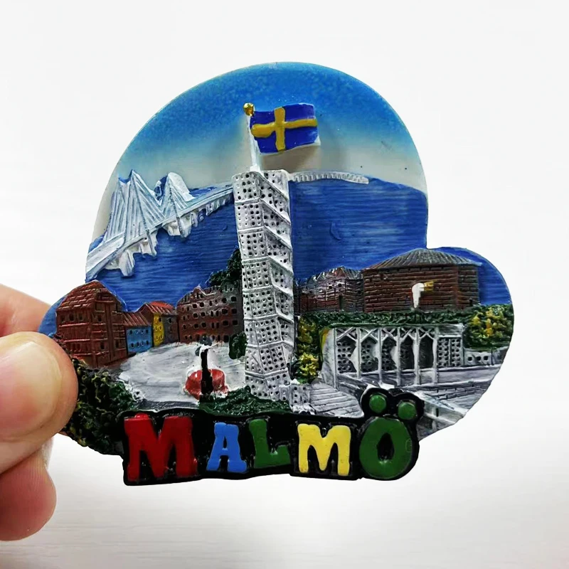 Swedish Malmo Tourist Souvenir 3D Magnetic Refrigerator Sticker, Creative Architecture Kitchen Home Decoration